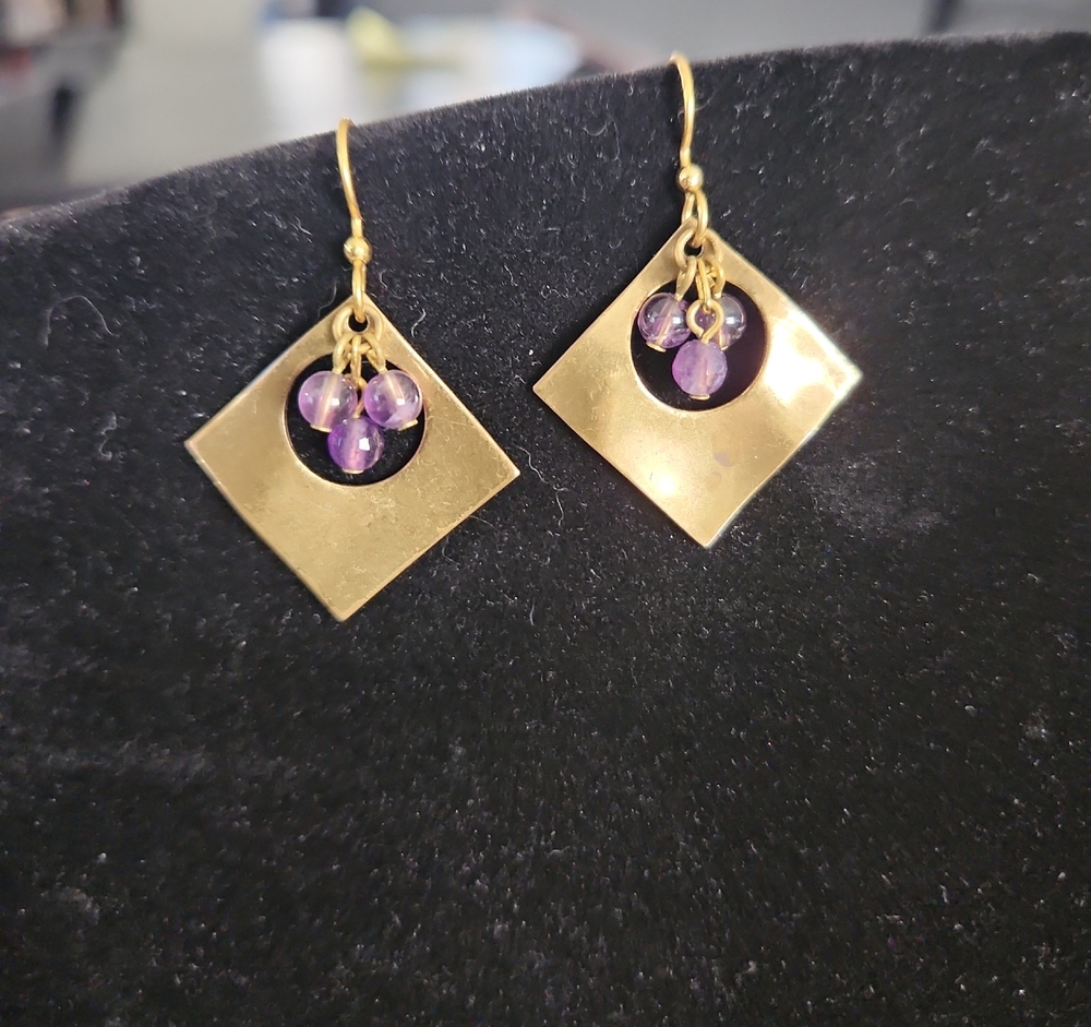 Source Unknown Gold Earrings with Purple Accents
